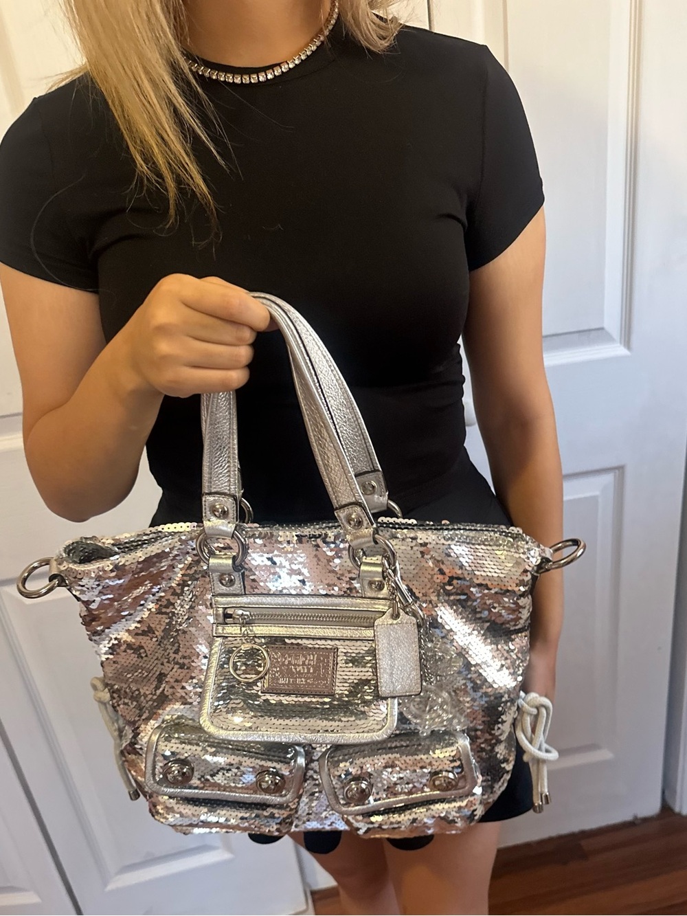 Coach Poppy spotlight silver purse Y2K handheld tote with keychains rare vintage